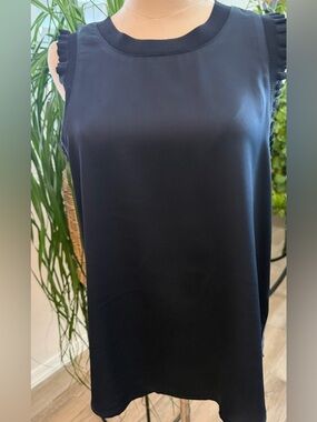 Liz Claiborne Navy Sleeveless Ruffle-Trim Top
